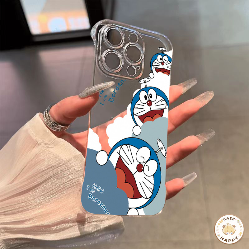ลายการ์ตูนโดเรมอนสุดน่ารัก หรูหรา ไร้กรอบ โปร่งใส บางเฉียบ แข็ง เคส IPhone 11 16 15 14 13 12 Pro Max 14 16 15 Plus