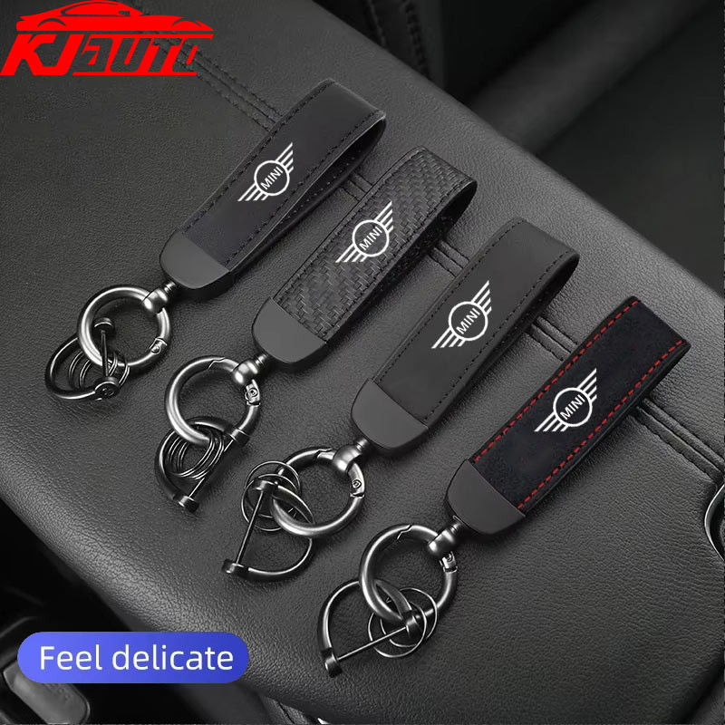 Mini รถหนังนิ่มหนังพวงกุญแจจี้ Key Chain ผู้ถือคาร์บอน Patter กุญแจรถ Trinket พวงกุญแจสําหรับ Mini Cooper Countryman Clubman Cooper S One d F54 F56 F60 R56 R60 อุปกรณ์เสริม