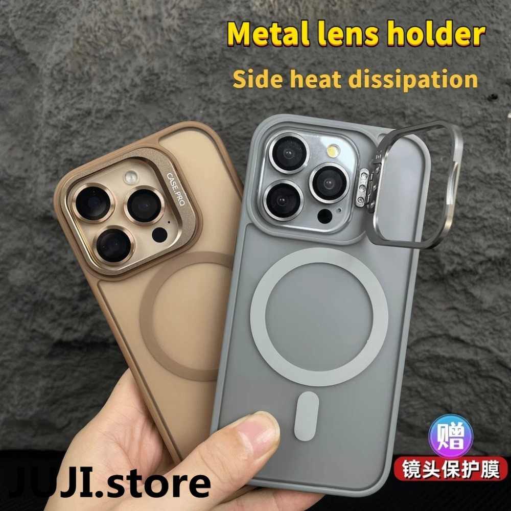 Juji Luxury Matte Desert Gold 16 Pro Max เคสโทรศัพท์แม่เหล็กสําหรับiPhone 16 15 14 13 12 11 Pro Max 15Plus 14Plus 16Plusพร้อมวงเล็บโลหะผิวรู้สึกฮาร์ดปกหลัง