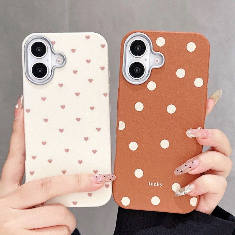 เต็มหน้าจอลายจุดรูปหัวใจกรณีโทรศัพท์หนังสำหรับ iPhone 11 12 13 14 15 16 PRO MAX ปลอกป้องกันการล่มสลายปกอ่อนสำหรับ iphone16กรณี