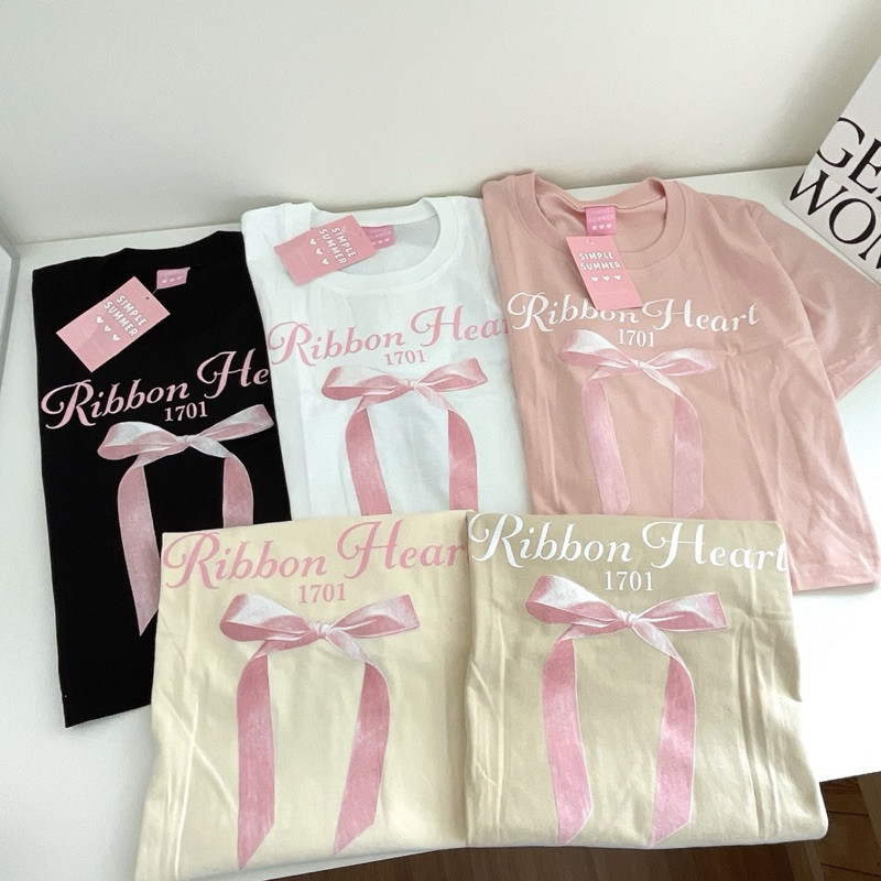 (จัดส่งตลอด 24 ชั่วโมง）Angle Official Ribbon heart เสื้อครอปผ้าคอตตอน
