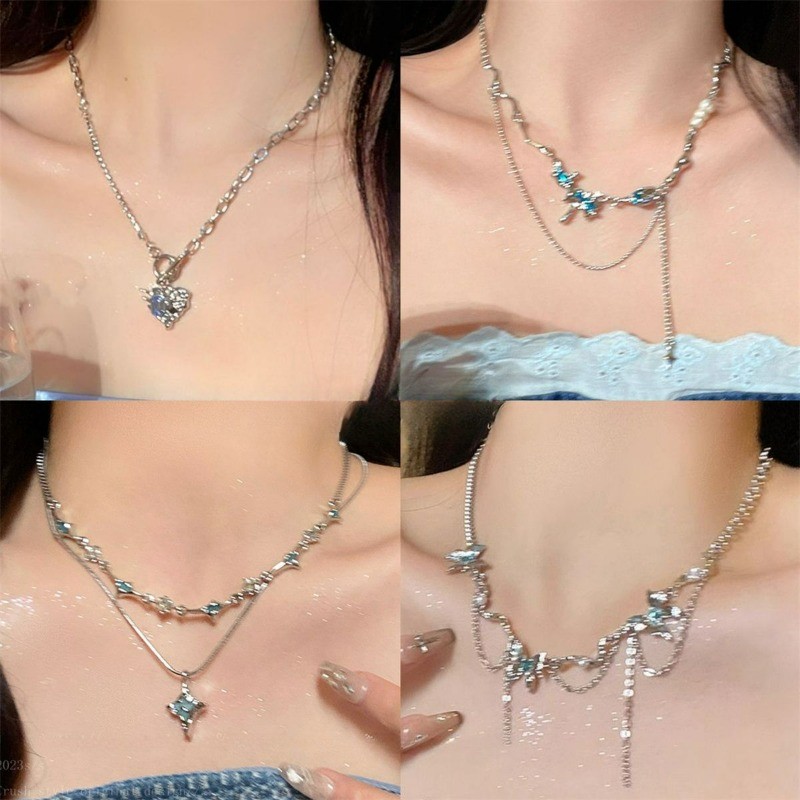 สร้อยคอดизайнพู่สีฟ้า สไตล์กระดูก สำหรับผู้หญิง