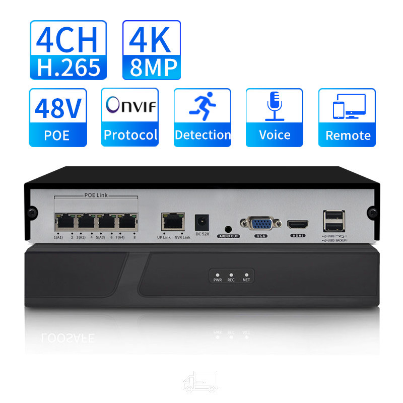 4K 8MP HD 4CH/8CH POE NVR Adopts POE 48V แหล่งจ่ายไฟเครื่องบันทึกวิดีโอความปลอดภัย,เหมาะสําหรับกล้อง