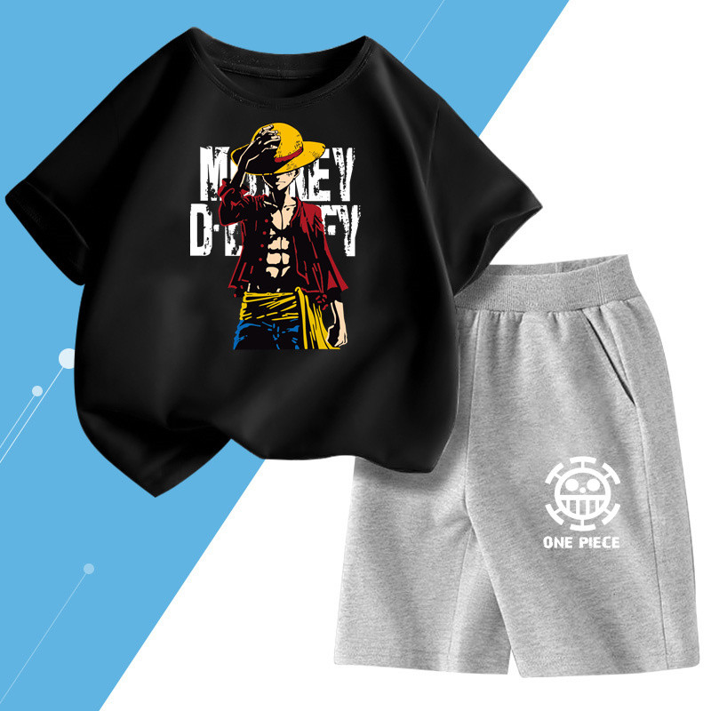 ชุดเด็กเสื้อยืดแขนสั้นและกางเกง แบบลูฟี่ เสื้อผ้าชุดฤดูร้อนญี่ปุ่น - รูปที่ 3