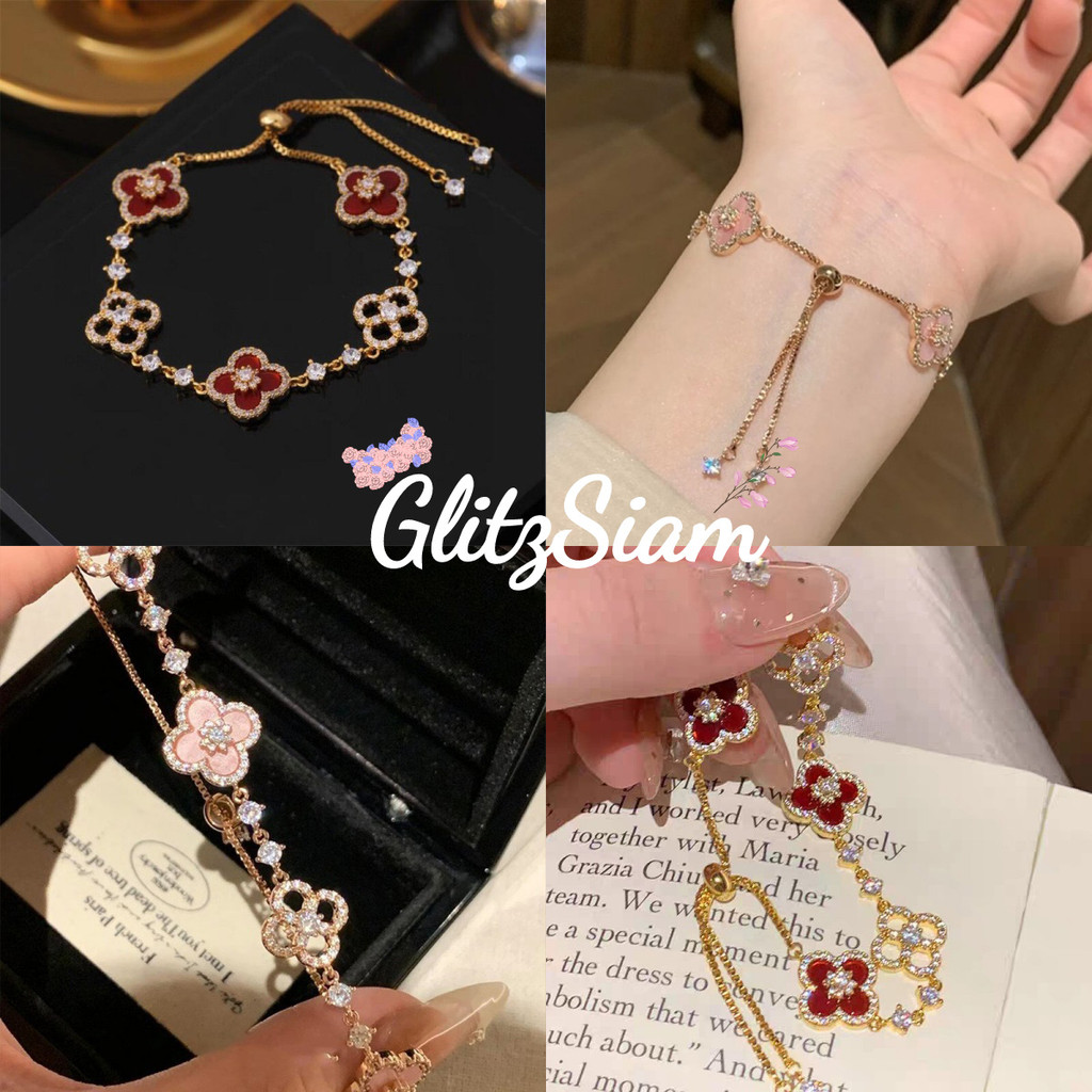 GlitzSiam สร้อยข้อมือสไตล์เกาหลีลายดอกไม้ สร้อยข้อมือขนาดเล็กretroสำหรับผู้หญิง พร้อมส่งในไทย