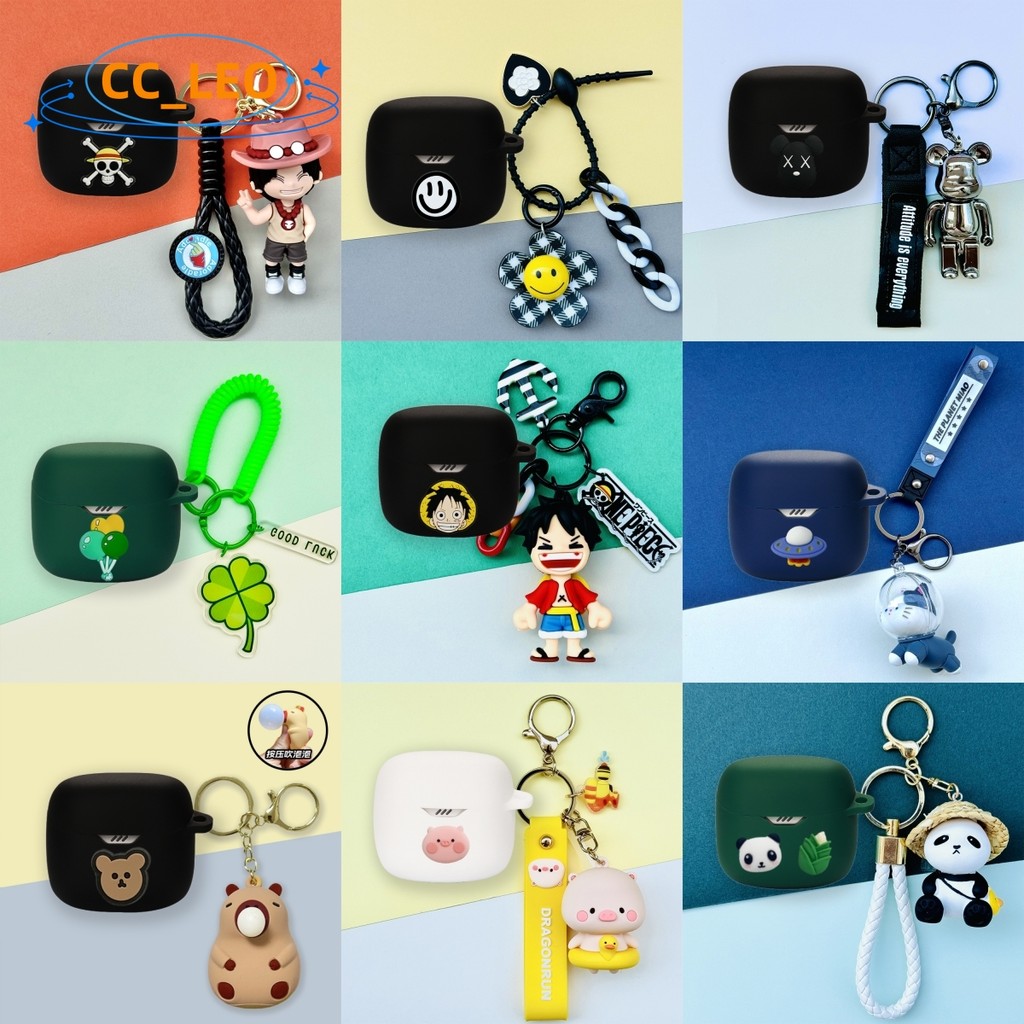 For JBL TUNE FLEX 2 Case Cartoon Mario Cute Piggy Keychain JBL TUNE FLEX 2 Shockproof Shell Protective Sleeve One Piece Luffy Pendant