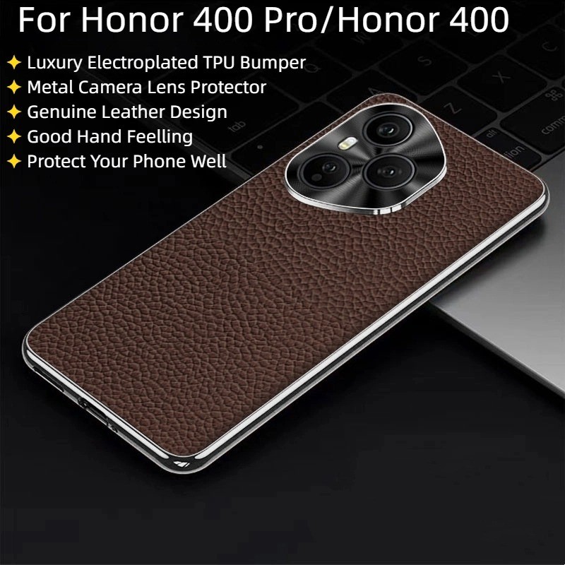 สําหรับ Honor400 Honor 400 Pro กรณีหรูหราหนังแท้ Electroplated TPU กันชน PC Hard โทรศัพท์สําหรับ Honor 400 Pro 400Pro