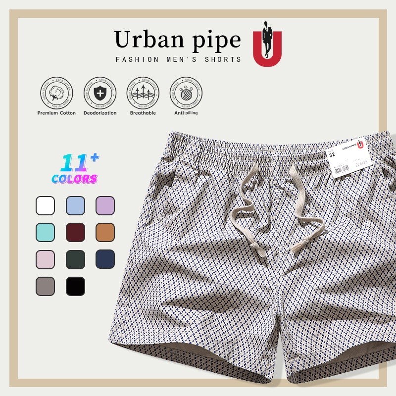 URBAN PIPE Board กางเกงขาสั้นพิมพ์ลายสําหรับผู้ชาย Knee-Above Casual Garter Beach Short 226116