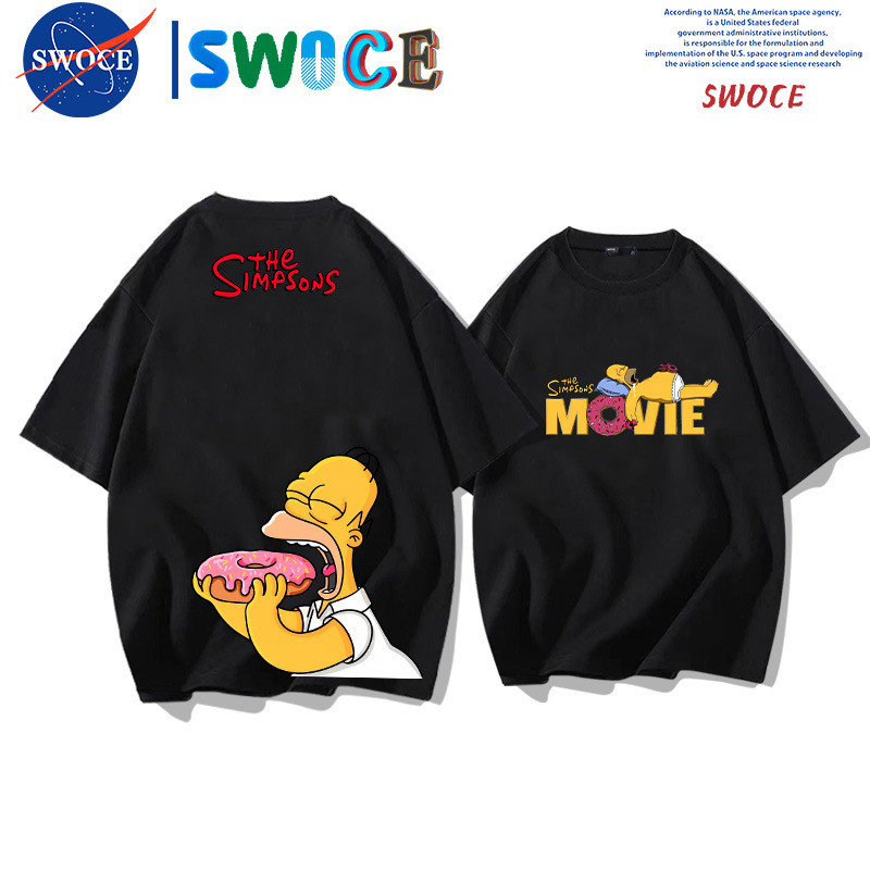 เสื้อยืดแขนสั้นผ้าฝ้ายแท้ พิมพ์ลายการ์ตูน Simpson สไตล์อเมริกัน เหมาะสำหรับสวมใส่ในฤดูร้อนและวันหยุด