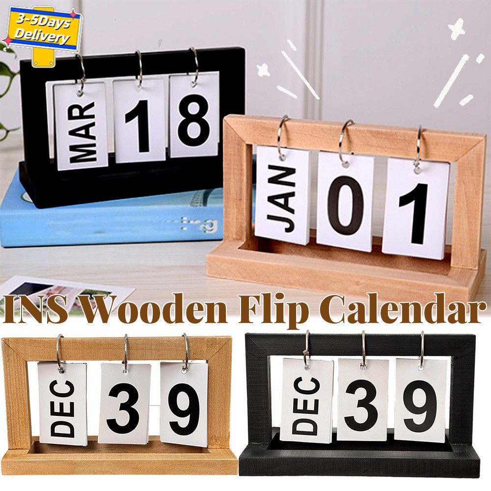 [3-5 วันมาถึง]ปฏิทินตั้งโต๊ะไม้พลิกง่าย 2025 ขนาดกระทัดรัดสําหรับพื้นที่เล็ก- ตัวเลือกสีไม้&สีดํา ดี