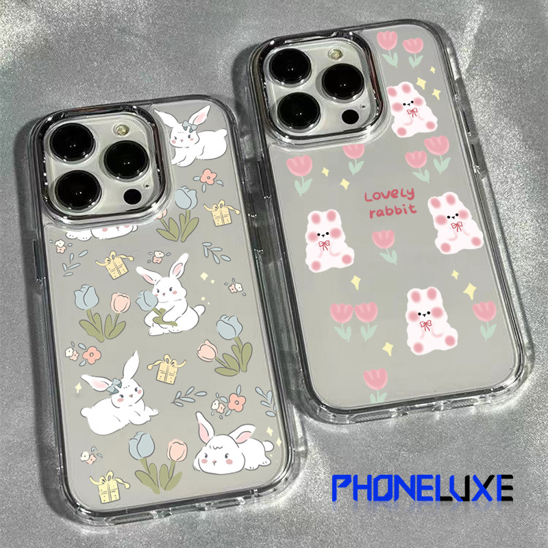 ความรู้สึกขั้นสูง จัดส่งจากประเทศไทย ลายกระต่ายและดอกไม้for iPhone เคสไอโฟน 13 12 11 PRO MAX 16 15 14 X XS MAX XR 7/8PLU