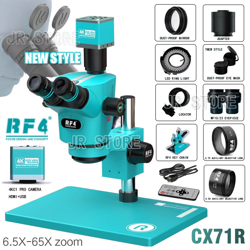 RF4 CX71R กล้องจุลทรรศน์สเตอริโอ Trinocular 6.5x-65x 30°C การออกแบบตามหลักสรีรศาสตร์ซูมต่อเนื่องกล้อ