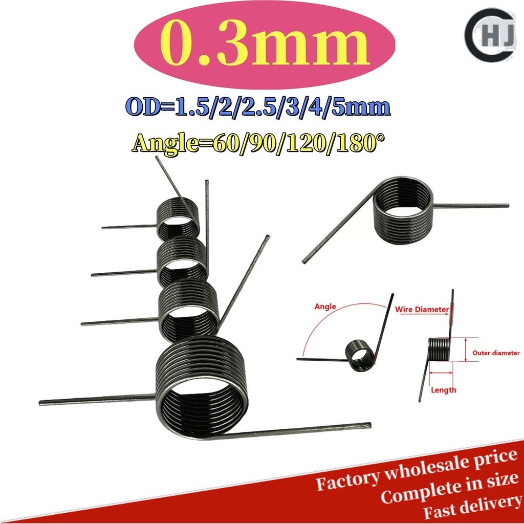 10 ชิ้น d0.3 มม. OD1.5/2/2.5/3/4/5 มม. V-รูปเกลียว torsion ฤดูใบไม้ผลิมุม 60/90/120/180 องศา (XDT-MY