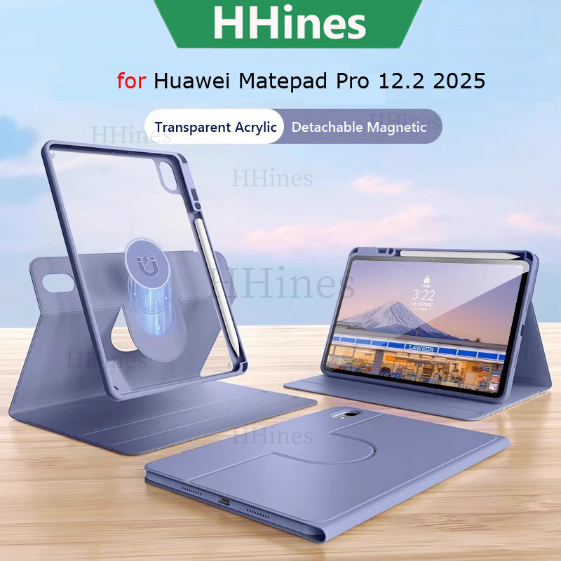 HHines สําหรับ Huawei Matepad Pro 12.2" 2025 MRO-W09 Pro12.2 MRO-W00 PaperMate Air 12 X 12X 2024 แท็บเล็ต 360°  แม่เหล็กแยกที่ถอดออกได้หมุนฝาครอบอะคริลิโปร่งใส