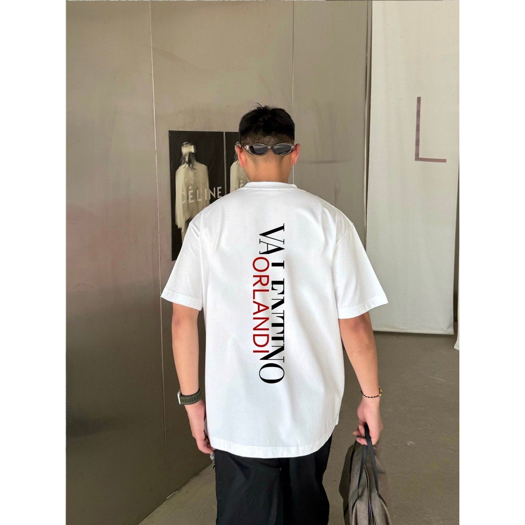 ผู้ชายผู้หญิงสไตล์เดียวกันรอบคอ VLT ผ้าฝ้ายแท้ระบายอากาศการจับคู่สีโลโก้พิมพ์เสื้อยืดแขนสั้นระบายอาก