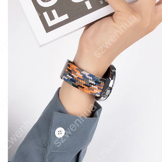 สายรัดข้อมือไนลอนถักยืดหยุ่นสำหรับ Garmin Forerunner 265 265s 255 55 158 165 Music 570 รุ่นหัวเข็มขัดแม่เหล็ก สามารถเปลี่ยนได้