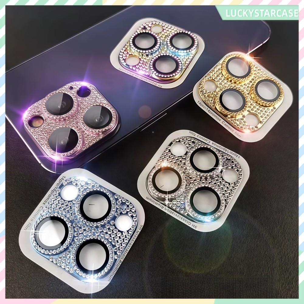 ฟิล์มกระจกใส กันรอยเลนส์กล้อง ประดับเพชร แวววาว สําหรับ For IPhone 11 15 14 16 Pro Max 13Pro 12 Promax 13 mini 16 Plus