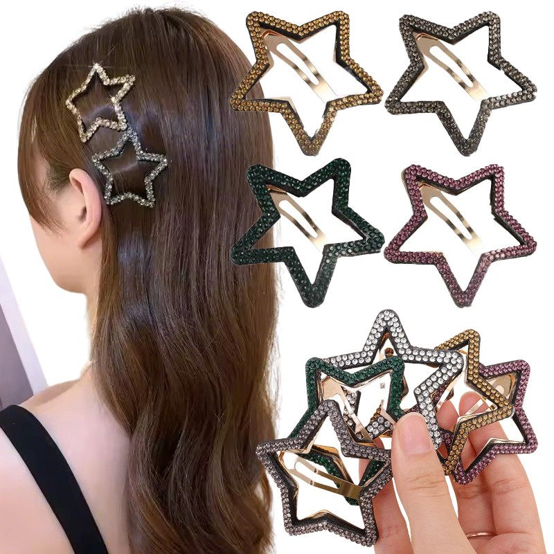 Hollow Geometric Rhinestone Star Clip สไตล์ Y2K ติดข้างศีรษะ เพิ่มความวิบวับให้เส้นผม – โปรปัง