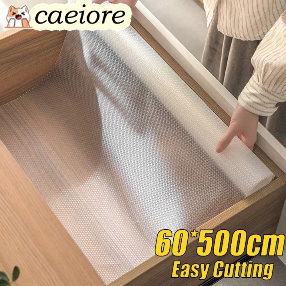 CAEIORE แผ่นรองลิ้นชักตู้ลิ้นชัก, แผ่นรองตู้เย็นกันลื่นขนาด 60x500 ซม., แผ่นรองตู้ตู้เสื้อผ้ากันความชื้น EVA โปร่งใส