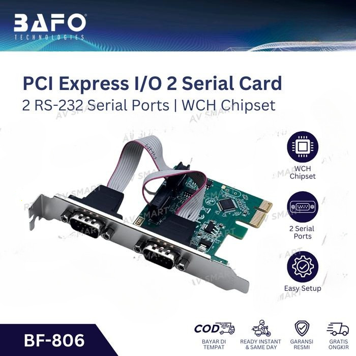 BAFO PCIe I/O 2 พอร์ต Serial DB9 RS-232 PCI Express การ์ดขยาย BF-H806 BFH806