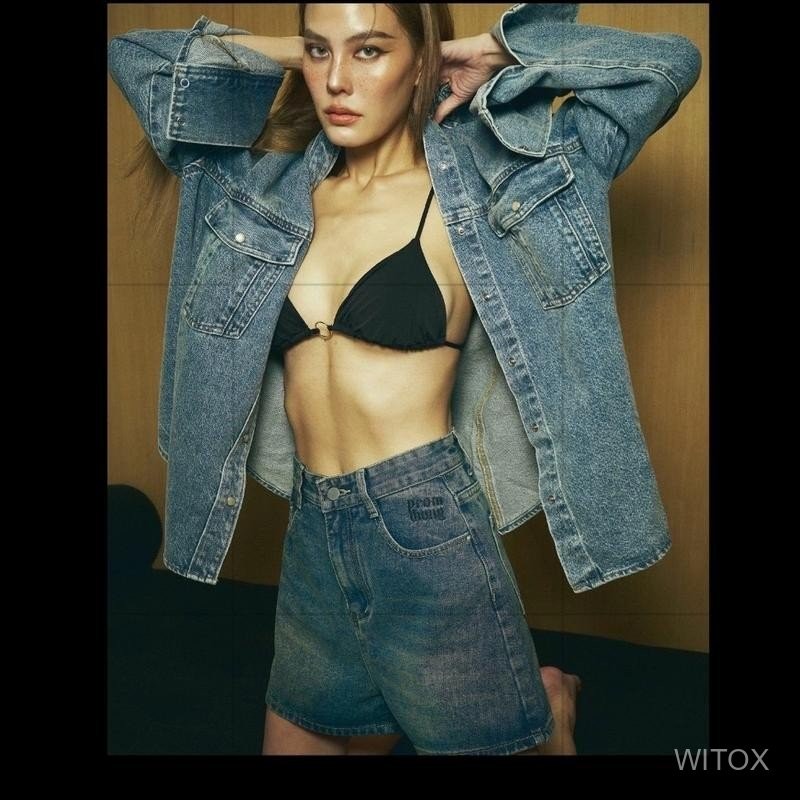 PT30153 กางเกงยีนส์ขาสั้นปัก PROMTHONG