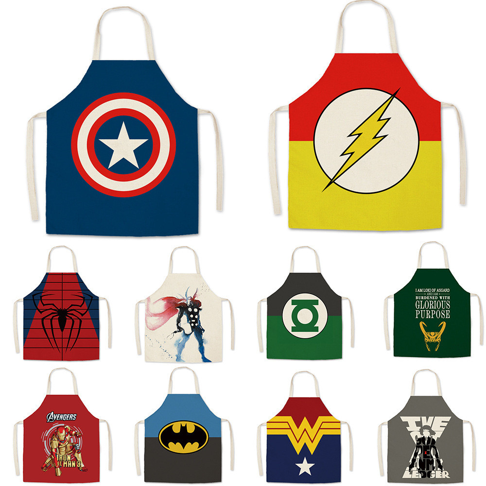 ผ้ากันเปื้อนซูเปอร์ฮีโร่ Marvel Superman Iron Man Batman ผ้ากันเปื้อนเด็กทําความสะอาด Smock