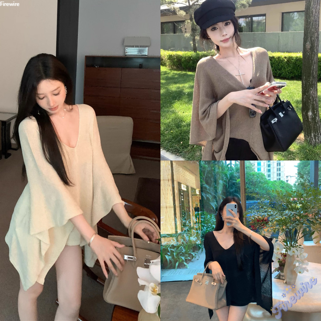 Firewire🔥พร้อมส่ง🔥 เสื้อคอวี คอวี เสื้อถักสไตล์เกาหลี เสื้อ oversized ดีเทลทรงหลวมๆเก๋มากแม่ U213