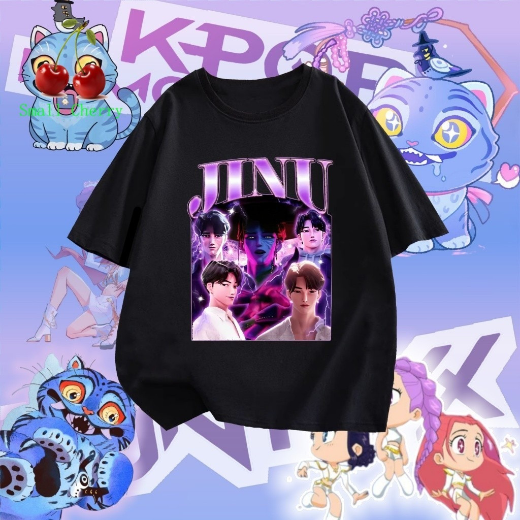 2025 KPop Demon Hunters Movie Printed boys & girls kids Casual Tshirt Saja Boys Jinu Round Neck Cotton Tee COD#53