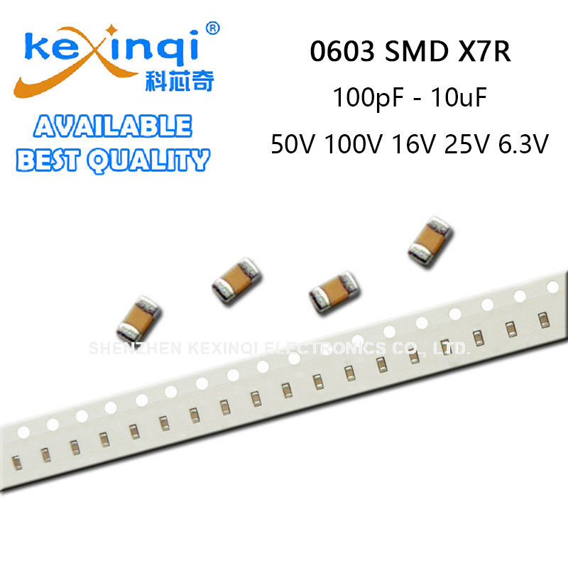 (20 ชิ้น) 0603 SMD 50V 100V 16V 25V 6.3V X7R Capacitor 100pF 220pF 360pF 470pF 1nF 1.2nF 2.7nF 4.7nF