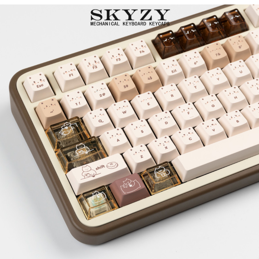 Coffee Kitten Keycaps Cherry Profile แมวน่ารัก PBT Dye Sub Keycaps ชุด