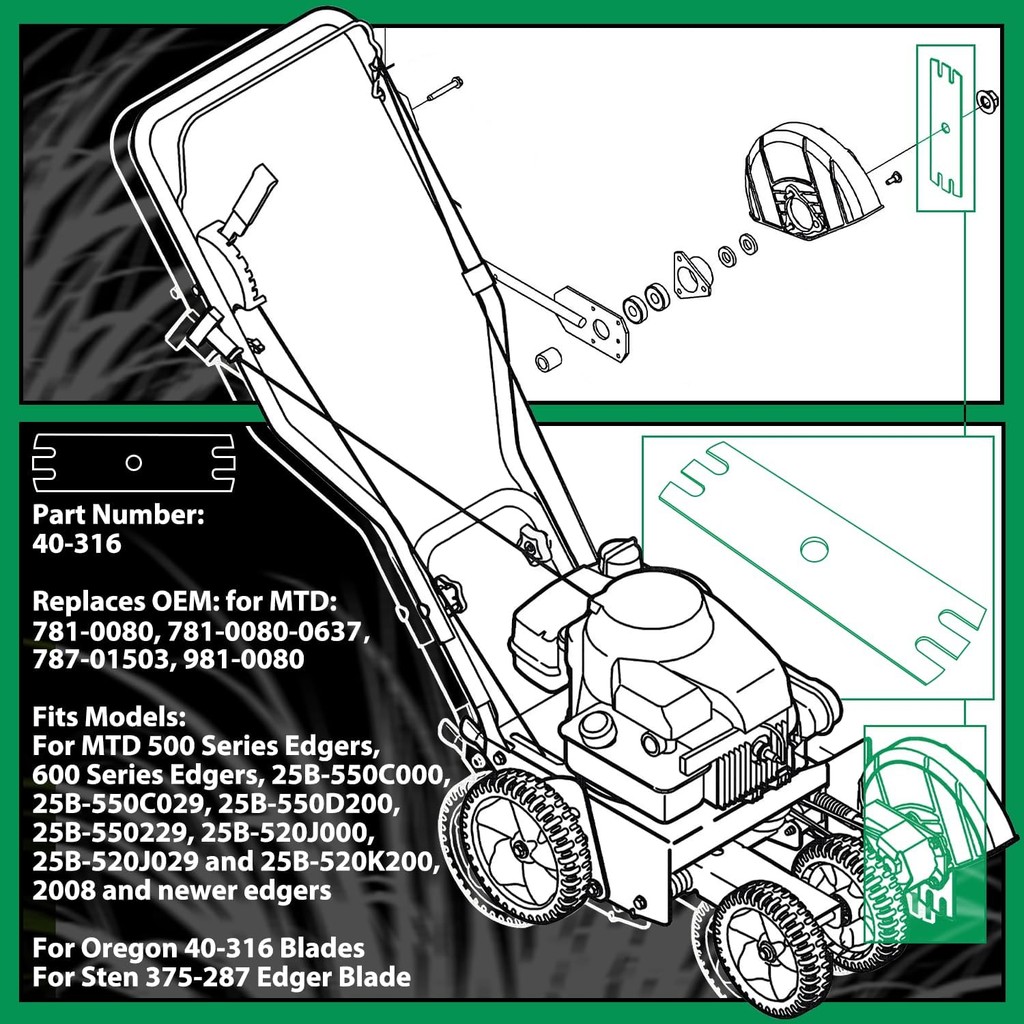 2 แพ็คเปลี่ยน 781-00080 ใบมีด Edger สําหรับ Oregon 40-316 สําหรับ MTD 78100800637 981-00080 สําหรับ 