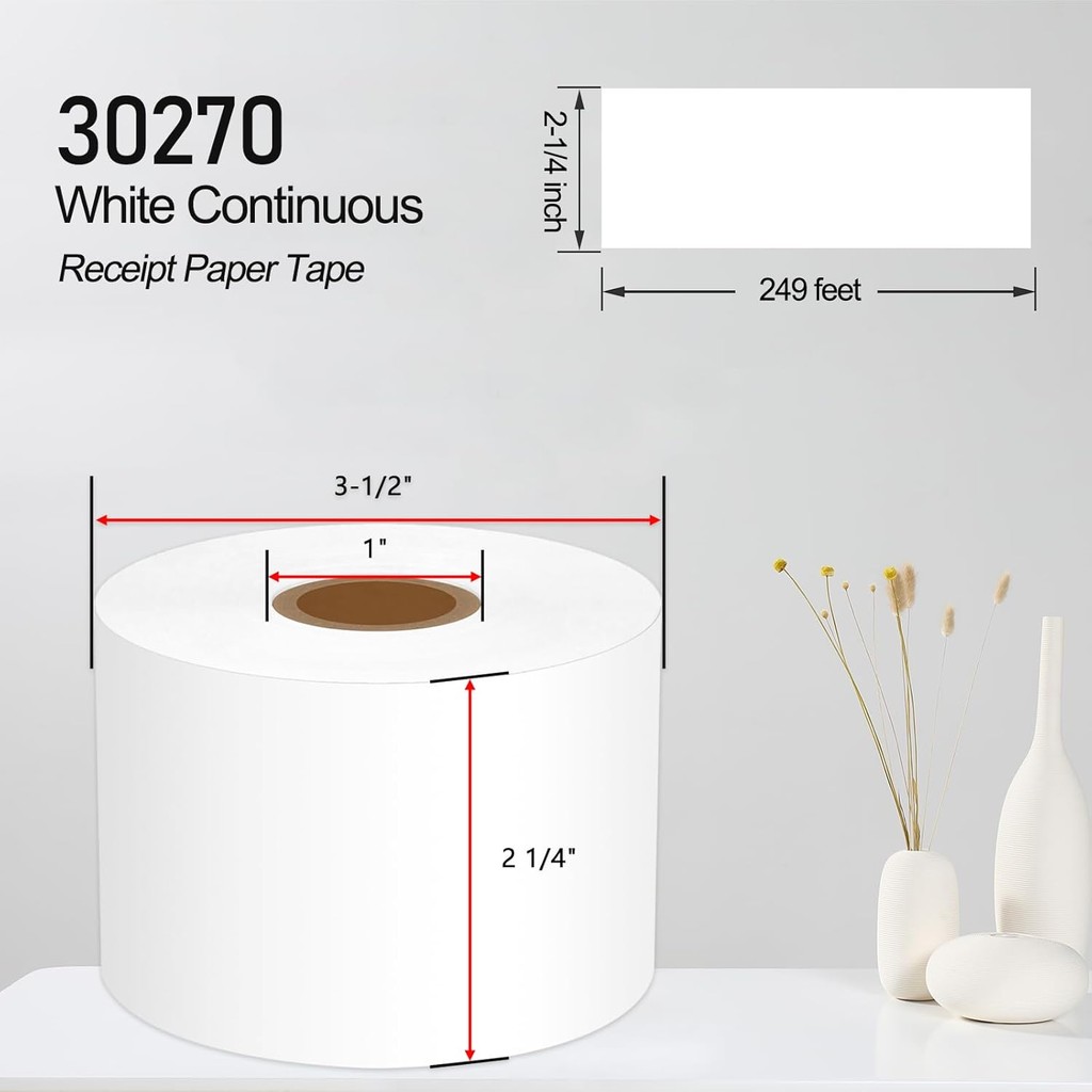 NineLeaf 2 ม้วนเปลี่ยน 30270 2-1/4 57 มม.x 249 76 ม. สีขาวป้ายใบเสร็จต่อเนื่อง ROS กระดาษเทปความร้อน
