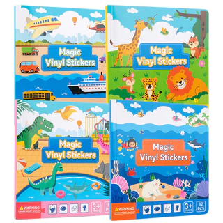 สติ๊กเกอร์ไวนิลเมจิก 4 ฉาก 2 สติ๊กเกอร์ สติ๊กเกอร์เจลลี่แบบใช้ซ้ําได้ หนังสือ กิจกรรมการเดินทาง ของเล่นเพื่อการศึกษาสําหรับเด็ก
