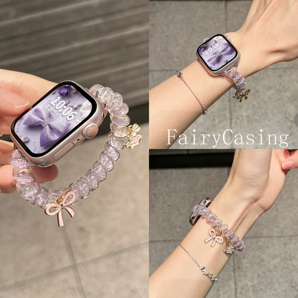 สายรัดยืดหยุ่นเงาสําหรับ Apple Watch Series 10/9/8/7/6/5 ขนาด 38/40/42/44/45/46/49 มม. รองรับหลายรุ่น