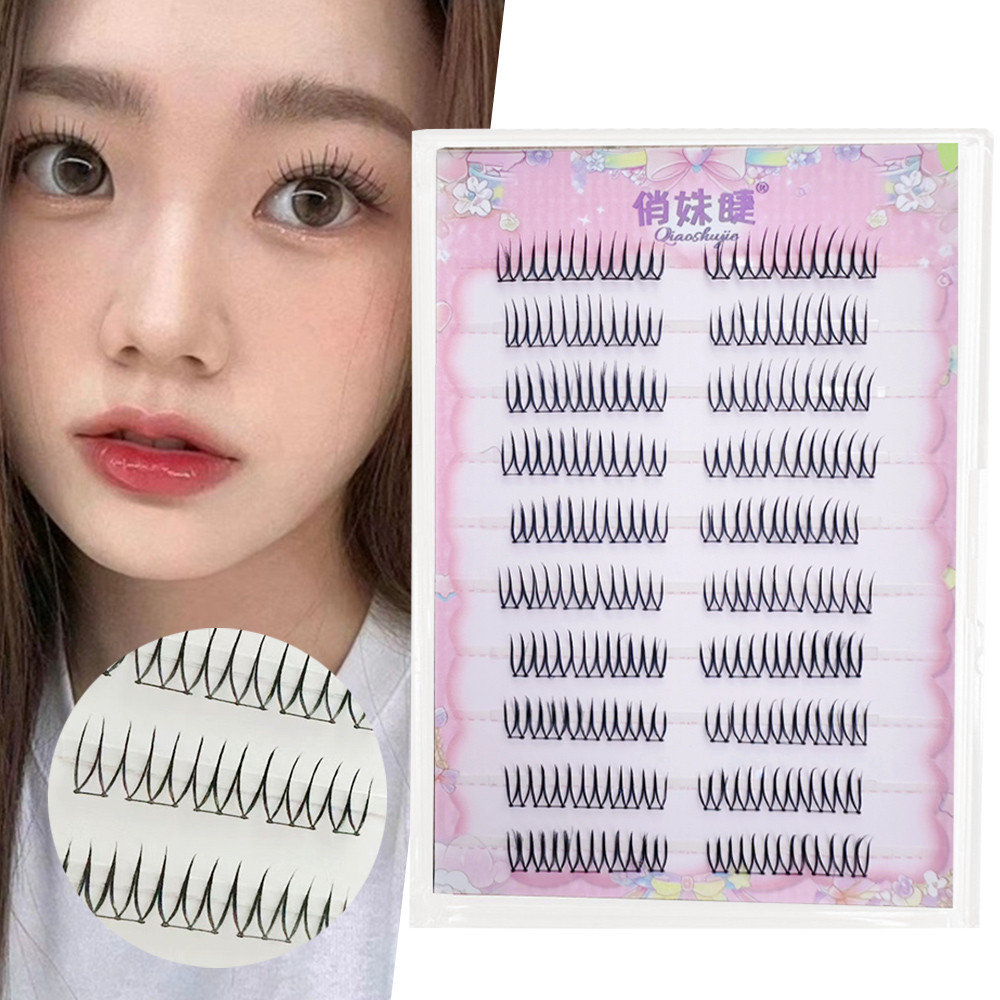 Girl Group Idol ขนตาปลอม V-shaped Segmented Black Thicken Cross U-Comic Reusable Lash Extension