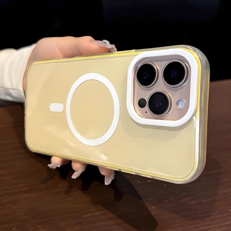 3 in 1Matte อะคริลิค ยากเคส/สีเหลือง เข้ากันได้ for เคสไอโฟน 13 12 14 15 16 Pro Max case