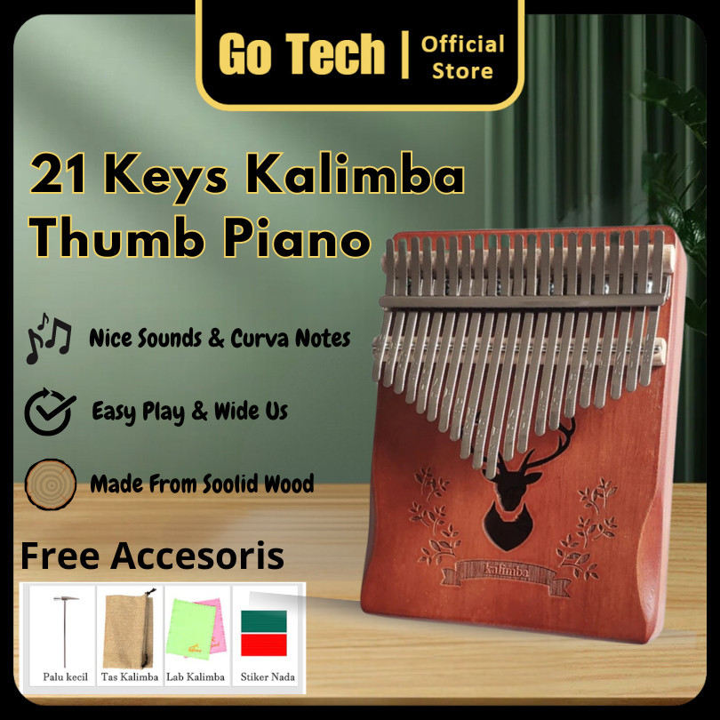 Go Tech - Kalimba 21 Key Finger Piano เครื่องดนตรีนิ้วมือเปียโนคีย์ดนตรี Thumb เปียโนไม้เริ่มต้นเครื