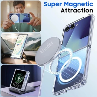 SAMSUNG กันกระแทกปลอกใสสําหรับSamsung Galaxy Z Flip 8 7 6 5 4 3 5G 4Gเคสโทรศัพท์ClearถุงลมนิรภัยAnti-Fallฝาครอบป้องกันแม่เหล็กสําหรับZFlip8 ZFlip7 Flip6 Flip5 Flip4 ZFlip6 shell