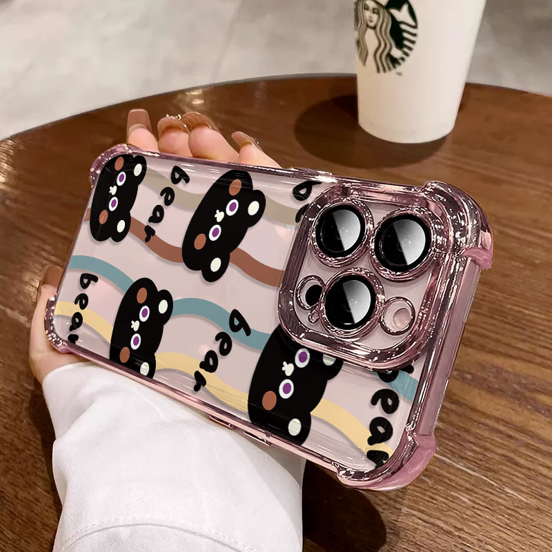 3 in1 สีดําหมีสําหรับ Vivo Y200 Y200i Y100i Y300 Y300pro Y39 Y400pro Y785G Y78 + Y93 เคสโทรศัพท์ Sof