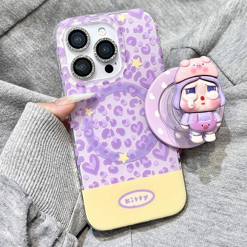 SAMSUNG สีม่วงเสือดาวพิมพ์ร้องไห้สาววงเล็บแม่เหล็กSamsung S25 FE S24 S23 S22 + S21 Note20 Ultra Shock-Resistantเคสโทรศัพท์ - รูปที่ 2