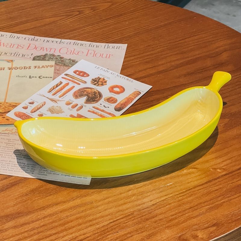 กล้วยรูปจานเซรามิกขนมผลไม้ครัวเรือนพิธีความรู้สึกคาราเมลพุดดิ้งแผ่นผลไม้รูปร่างสร้างสรรค์บนโต๊ะอาหาร - รูปที่ 4