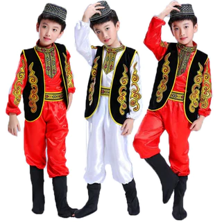 ชุดอาเซียนเด็กชุดอินเดียเด็ก เด็กชุดเต้นรําอินเดียชาย เว่ยหวู่เออร์ เครื่องแต่งกายชาติพันธุ์ชาย เต้นรำการแสดงชาติพันธุ์สำหรับชาย เหมาะสำหรับกิจกรรมต่างๆ
