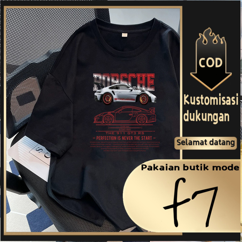 F7T-shirt Oversize Porsche 911 Sports Car Print | เสื้อยืดสีดํา