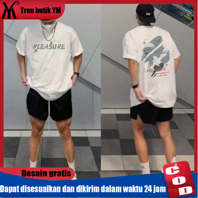 YM เสื้อยืดผู้ชายขนาดใหญ่แขนสั้นสีขาว Cool Premium Street สไตล์รอบคอผู้ใหญ่ Distro C743