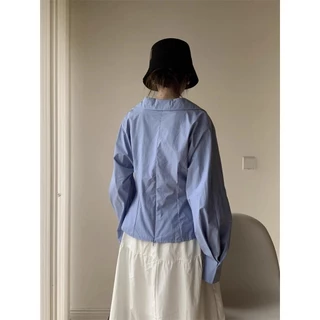 Lune_Graceเสื้อเชิ้ตแฟชั่นฝรั่งเศส คอวีแขนยาว เก็บเอว ดีไซน์ชายไม่เท่ากัน เท่ หรู ไม่เหมือนใคร ต้องมีติดตู้-รุ่นW611