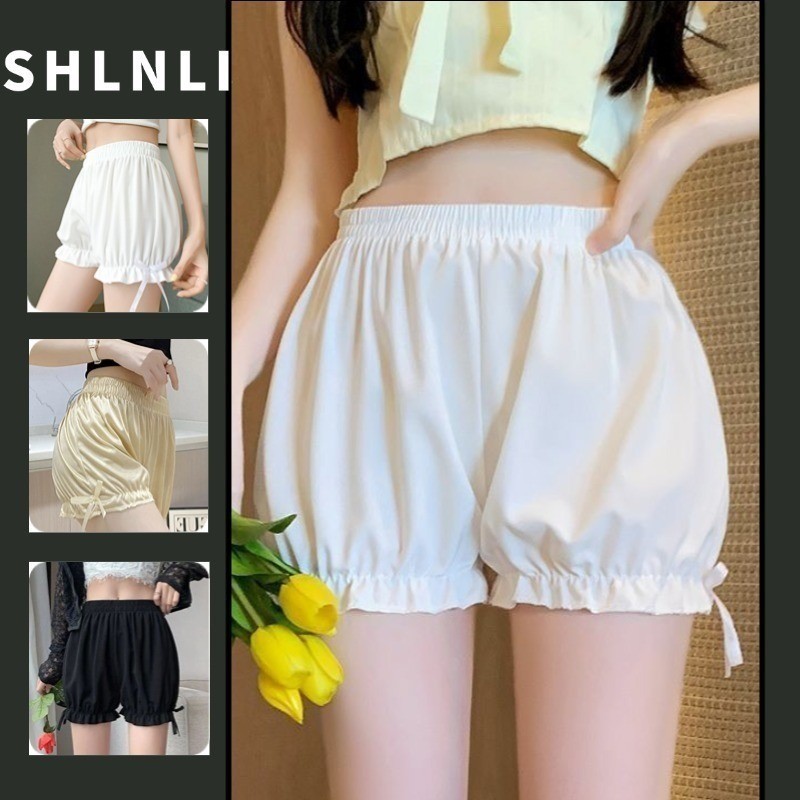 ผู้หญิง Jk Bow Anti-exposure Safety Pants ฤดูร้อนกางเกงขาสั้นสีทึบหลวมบาง