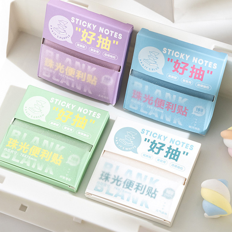 100 แผ่น Boxed Transparent Pearlescent Series Pull-out Sticky Notes นักเรียนแบบพกพา Memo Pad