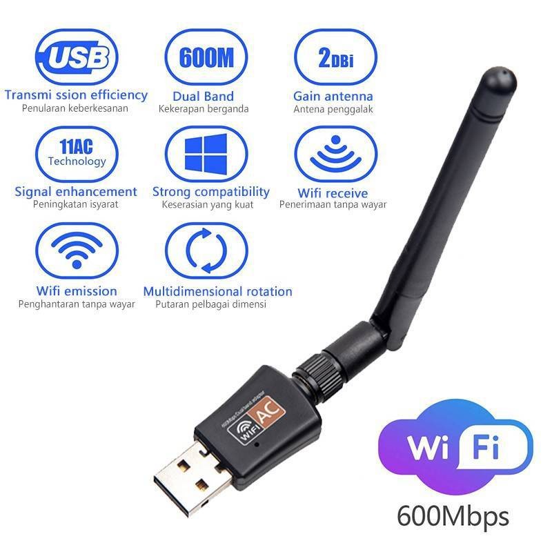 ตัวรับสัญญาณ ตัวรับสัญญาณ wifi pc ตัวรับสัญญาณ wifi คอม,มีเสาอากาศ 5.0GHz / 600Mbps อุปกรณ์ wireless