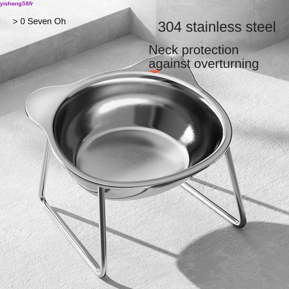 ยี่เฉิง ชามแมวสแตนเลสป้องกันการพลิกคว่ําพร้อมขาตั้งชามอาหารแมวสูง 15°มุมเอียงตกทนปากมดลูกป้องกันเท้าสูงสุนัขป้อนชามน้ํา