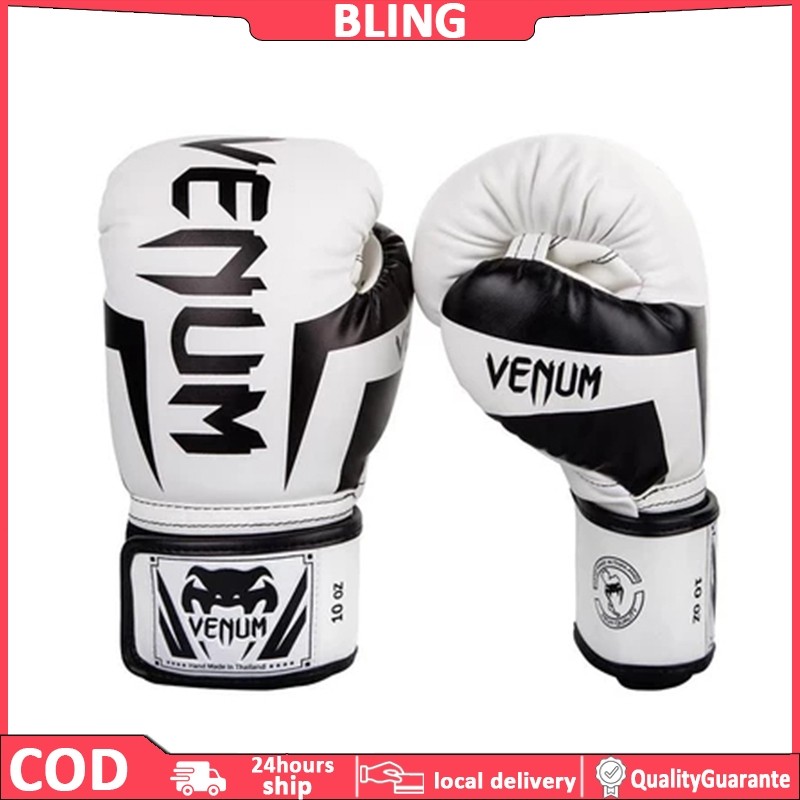 Taffsport Muay Thai Kick Boxing MMA Gloves 10 OZ สีดํา/ขาว Venum Elite Muaythai / Boxing / MMA / Kic